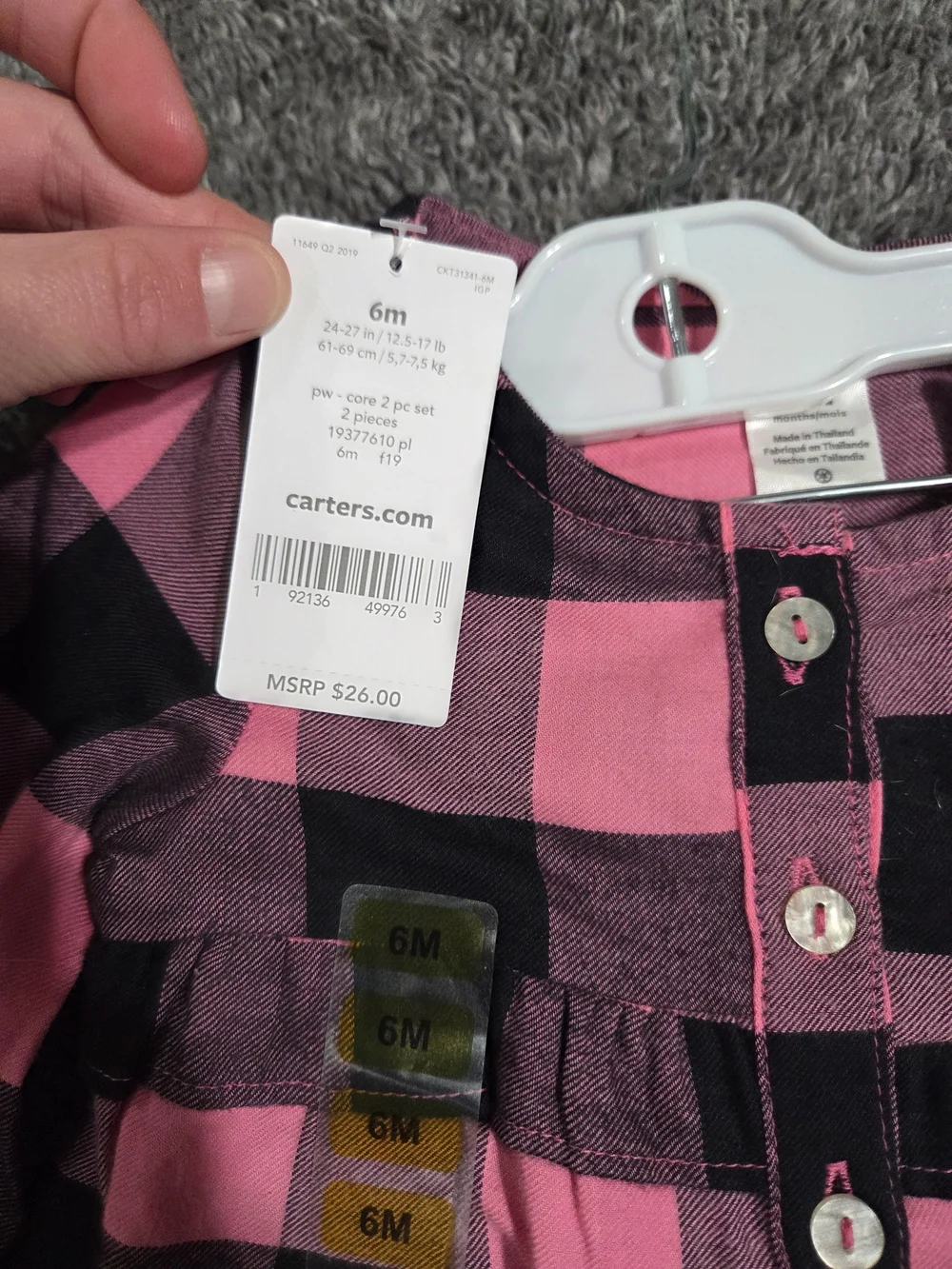 Carter's Pink & Black Plaid Baby Set with Black Pants